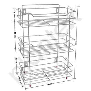 Plantex Stainless Steel Stand for Kitchen Storage Rack/3-Tier Kitchen Stand Organiser/Multipurpose Wall Mount Kitchen Rack (Chrome Finish, Tiered Shelf)