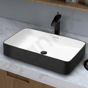 Plantex Ceramic Wash Basin for Bathroom/Tabletop Washbasin/Counter Top Black Washbasin/Vessel Sink (White & Black-25x14x5 Inch)