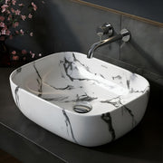 Plantex Tabletop Wash Basin/Bathroom Basin Sink/Ceramic Countertop Basin/Marble Basin with Grey Veins/Wash Basin for Bathroom, Restaurant, Hotel (18 x 13 x 5.5 Inch)