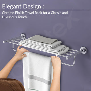 Plantex 304 Grade Stainless Steel Towel Rack with Hooks/Bathroom Towel Rod/Towel Hanger/Bathroom Accessories - Nipron (24-inch) Chrome