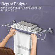Plantex 304 Grade Stainless Steel Towel Rack with Hooks/Bathroom Towel Rod/Towel Hanger/Bathroom Accessories - Nipron (24-inch) Chrome