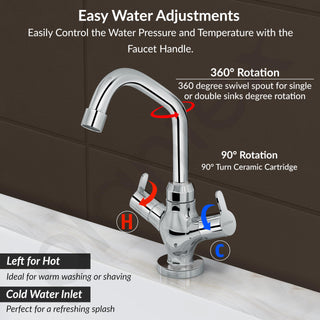 Plantex Pure Brass Basin Mixer Tap/Hot and Cold Water Tap with 360° Swivel Spout/Sink Tap for Kitchen Basin-7 Year Warranty