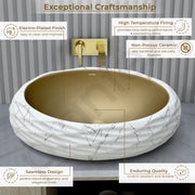 Plantex Table Top Wash Basin For Bathroom/Designer Ceramic Basin/Countertop Vessel Sink Basin - Indo-European Collection (White & Gold - 24 x 16 x 7 Inch)