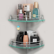 Plantex Premium Glass Corner Shelf for Bathroom / Glass Shelf for Living room/ Kitchen Storage Organizer/ Corner Shelf for Bathroom organizer-(Transparent -12x12 Inches -Pack of 2)