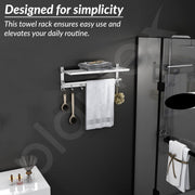 Plantex Folding Towel Rack with Hooks for Bathroom/24 Inch Stainless Steel Towel Hanger/Towel Stand/Towel Rod/Bathroom Accessories - Pack of 1 (Chrome)