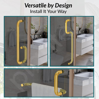 Plantex Shower Door Handle/Stainless Steel Towel Bar Combination/Towel Holder for Glass Shower Door and Bath Door Pull Handle - Pack of 1 (PVD Gold)