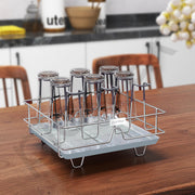 Plantex Stainless Steel Glass Holder for Kitchen/Mug Holder with Detachable Drain Tray/Glass Stand for Kitchen/Dining Table/ Stand for 9 Glass(Chrome)