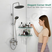 Plantex Premium Glass Corner Shelf for Bathroom / Glass Shelf for Living room/ Kitchen Storage Organizer/ Corner Shelf for Bathroom organizer-(Transparent -12x12 Inches -Pack of 2)