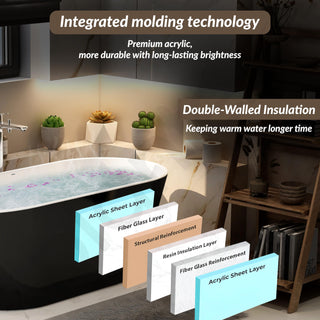 Plantex Bathtub For Bathroom/Freestanding Bath tub for Adults/Deep Soaker Bathtub with Overflow, Popup and Drain Pipe (BSM-203-Black & White-1700mm)