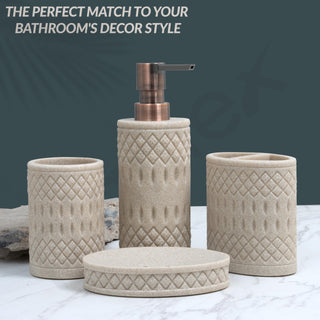 Plantex Resin Bathroom Accessories Set/Soap Holder for Bathroom/Toothbrush Holder/Tumbler Holder/Liquid Soap Dispenser -4 Piece (Beige)