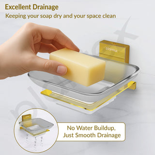 Plantex 304 Grade Stainless Steel Glass Soap Dish/Soap Stand/Soap Holder/Bathroom Accessories - Crystal (PVD Gold)