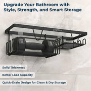 Plantex Shelf with Soap Dish for Bathroom/GI Steel Self Adhesive Bathroom Organizer/Soap Holder with Hook/Bathroom Accessories - Pack of 2 (Black)