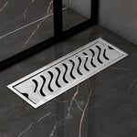 Plantex 304 Grade Stainless Steel Shower Water Drain Channel/12x4 Inch Floor Drain/Drainage Cover/Floor Drain Cover with Removable Grate - (WAVE, Chrome)