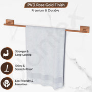 Plantex 304 Grade Stainless Steel 24 inch Single Towel Rod/Towel Holder/Towel Rack for Bathroom/Towel Bar/Hanger/Stand/Bathroom Accessories - Benz (Rose Gold)