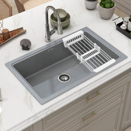 Plantex Quartz Acrylic Kitchen Sink with 10 Years Warranty by Plantex/Undermount Sink for Kitchen/Metalic Single Bowl Kitchen Sinks with Coupling (Lintus 32x20 Inches)