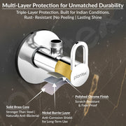 Plantex Pure Brass Angular Stop Cock/Stop Cock for Bathroom/Angular Valve for Wash Basin Connection with Brass Wall Flange & Teflon Tape - Pack of 1 (Flip, Chrome)