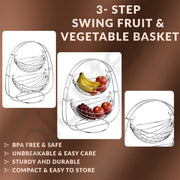 Plantex 2-Tier Swing Fruit Basket for Dining Table/Stainless Steel Fruit Storage Basket for Kitchen/Vegetable Stand(Nickel Chrome Finish)