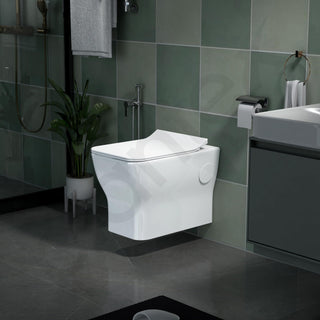 Plantex Platinum Ceramic Wall Hung Commode/Western Commode for Toilet/Rim Washdown Flush/Toilet Commode with Soft Close Toilet Seat - P Trap (White)