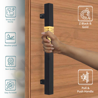 Plantex Door Handle/Stainless Steel Handle for Main Door/12 Inch Pull-Push Handle for Home/Office/Hotel - Pack of 1 (Z-Black and Gold) - 3 Years Warranty