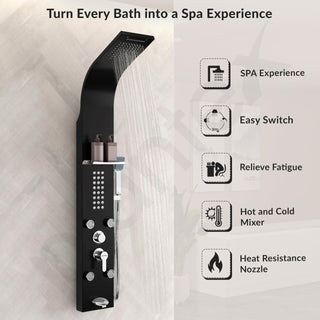 Plantex 304 Grade Stainless Steel Shower Panel/6 in 1 Shower System/Rainfall Showerhead with Handshower for Bathroom/Tub Spout/Body Massage Spray With Hot &cold Mixer-(1016, Black)