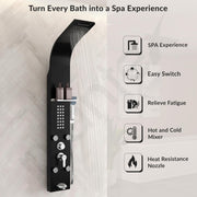 Plantex 304 Grade Stainless Steel Shower Panel/6 in 1 Shower System/Rainfall Showerhead with Handshower for Bathroom/Tub Spout/Body Massage Spray With Hot &cold Mixer-(1016, Black)