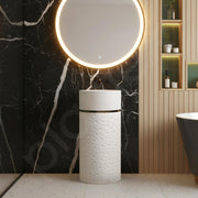 Plantex Ceramic Pedestal Basin for Bathroom/One Piece Pedestal Free Standing Round Wash Basin for living Room/Hotel (Beige)