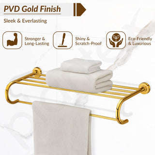 Plantex 304 Grade Stainless Steel 24 inch Towel Rack for Bathroom/Towel Stand/Hanger/Bathroom Accessories - Daizy (Golden)