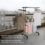 Plantex Clothes Stand for Drying Clothes/Stainless Steel Cloth Drying Stand Folding/3 Layer Stand for Cloth Drying - Aeronest (Chrome & Gray)