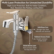 Plantex Pure Brass 2 in 1 Tap for Washing Machine/2-Way Bib Cock for Bathroom with Brass Wall Flange & Teflon Tape (Star, Chrome)