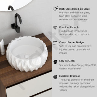 Plantex Ceramic Tabletop Round Washbasin for Bathroom/Countertop Bathroom Sink/Bathroom Wash Basin with 10 Years Glaze Warranty by Plantex (White - 15 x 15 x 6 Inch)