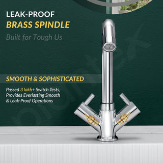 Plantex Brass Spindle Basin Mixer/Wash Basin Tap with Water Saving Nozzle/Sink Tap for Kitchen Basin with Teflon Tape -(MKS-1270-Chrome)