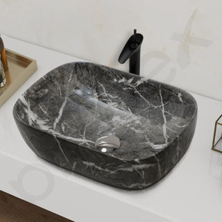 Plantex Ceramic Wash Basin for Bathroom/Hand Wash Sink/Black Countertop Basin/Tabletop Washbasin For Living Room (18x12.5x5.5 Inch -Matt Black - Marble Finish)