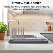 Plantex Stainless Steel Dish Drying Rack for Kitchen with Drain Tray/Plate & Thali Stand/Utensil, Bowl & Glass Holder/Countertop Dish Drainer Organizer – Pack of 1 (Chrome & Grey)