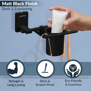 Plantex 304 Grade Stainless Steel Tumbler Holder/Tooth Brush Holder for Bathroom Accessories - Senso (Black)
