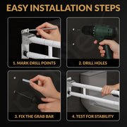 Plantex Stainless Steel 24 Inch U-Shape Handle for Bathroom Support/Space-Saving Safety Bar for Shower/Toilet/Bedside Anti-Slip Shower Grab Bar for Bathroom - (White)
