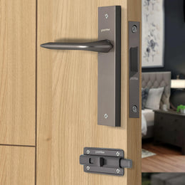 Plantex Heavy Duty Door Lock ÃƒÂ¢Ã¢â€šÂ¬Ã¢â‚¬Å“ Bathroom Door Lock/Mortise 8inch Keyless Plate Handle Set for Home/Bathroom/Store Room/Balcony/Office with Baby Latch (8105, Satin Black)