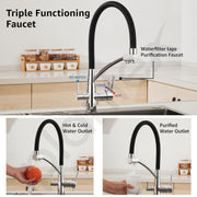 Plantex Pure Brass Sink Mixer Tap Hot and Cold with Built-in RO outlet/Pull Down Kitchen Sink Faucet with 360Â° Swivel Spout/Sink Faucet-(2701-Black & Chrome)