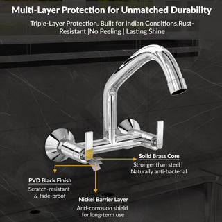 Plantex Pure Brass Sink Mixer Tap with 360° Swivel Spout/Hot and Cold Water Tap for Kitchen with Brass Wall Flange and Teflon Tape-7 Year Warranty (BAL-515)