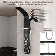 Plantex 304 Grade Stainless Steel Shower Panel/6 in 1 Shower System/Rainfall Showerhead with Handshower for Bathroom/Tub Spout/Body Massage Spray With Hot &cold Mixer-(1016, Black)