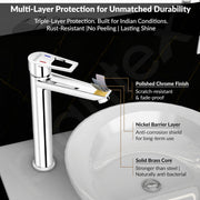 Plantex Single Lever Basin Mixer Tap/Pure Brass Pillar Tap for Wash Basin/Hot and Cold Water Tap for Basin/Long Body Water Tap - Pack of 1 (Chrome, 3227)