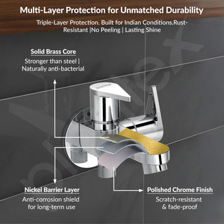 Plantex Pure Brass 2 in 1 Tap for Washing Machine with Water Saving Aerator/2-Way Bib Cock for Bathroom with Brass Wall Flange & Teflon Tape -7 Year Warranty-(PAC-1807-Chrome)