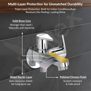 Plantex Pure Brass 2 in 1 Tap for Washing Machine with Water Saving Aerator/2-Way Bib Cock for Bathroom with Brass Wall Flange & Teflon Tape -7 Year Warranty-(PAC-1807-Chrome)