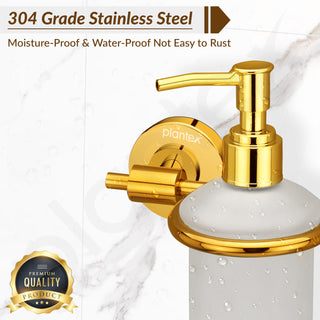 Plantex 304 Grade Stainless Steel Liquid Soap Dispenser/Shampoo Dispenser/Hand Wash Dispenser/Bathroom Accessories Pack of 1, Daizy (Golden)