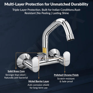 Plantex Pure Brass Kitchen Sink Tap/Sink Mixer Tap Hot and Cold/Kitchen Taps for Home Sink with Brass Wall Flange and Teflon Tape-7 Year Warranty by Plantex (ORN-215-Chrome)