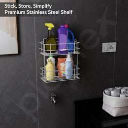 Plantex Drill Free Stainless Steel Multipurpose Detergent Holder/Under the Sink Detergent Rack/Wall Mounted Detergent Holder/Bathroom Rack/Shelf/Bathroom Accessories (Chrome)