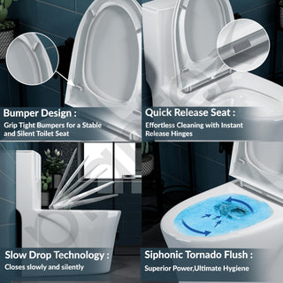 Plantex Platinum Ceramic Rimless Western Commode/One Piece Floor Mounted Commode/Siphonic Vaccum Flush Toilet with Soft Close Toilet Seat Cover - S Trap Outlet (White)