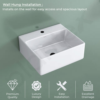 Plantex Ceramic Wash Basin for Bathroom/Wall Hung Basin/Bathroom Sink with 10 Years Glaze Warranty by Plantex/Washbasin for Restaurant/Hotel (Glossy White/Cuba - 14 x 12 x 5 Inch)