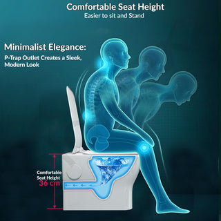 Plantex Platinum Ceramic Wall Hung Commode/Western Commode for Toilet/Rim Washdown Flush/Toilet Commode with Soft Close Toilet Seat - P Trap (White)