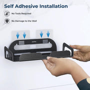 Plantex Bathroom Organiser Without Drill/Stainless Steel Self Adhesive Shelf/Soap Dish for Kitchen/Wall Mount Tumbler Holder - Bathroom Accessories Set (Black, Combo)