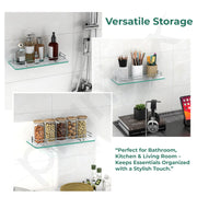 Plantex Bathroom Glass Shelf/Glass Shelf for Bathroom Wall/Transparent Glass Shelves for Kitchen/Living Room Shelf/Wall Stand for Kitchen- (Polished,15x6 Inches, Pack of 3)